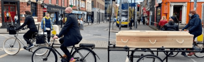Bicycle-drawn hearse brings cycling advocate, filmmaker Paddy Cahill, on his last journey
