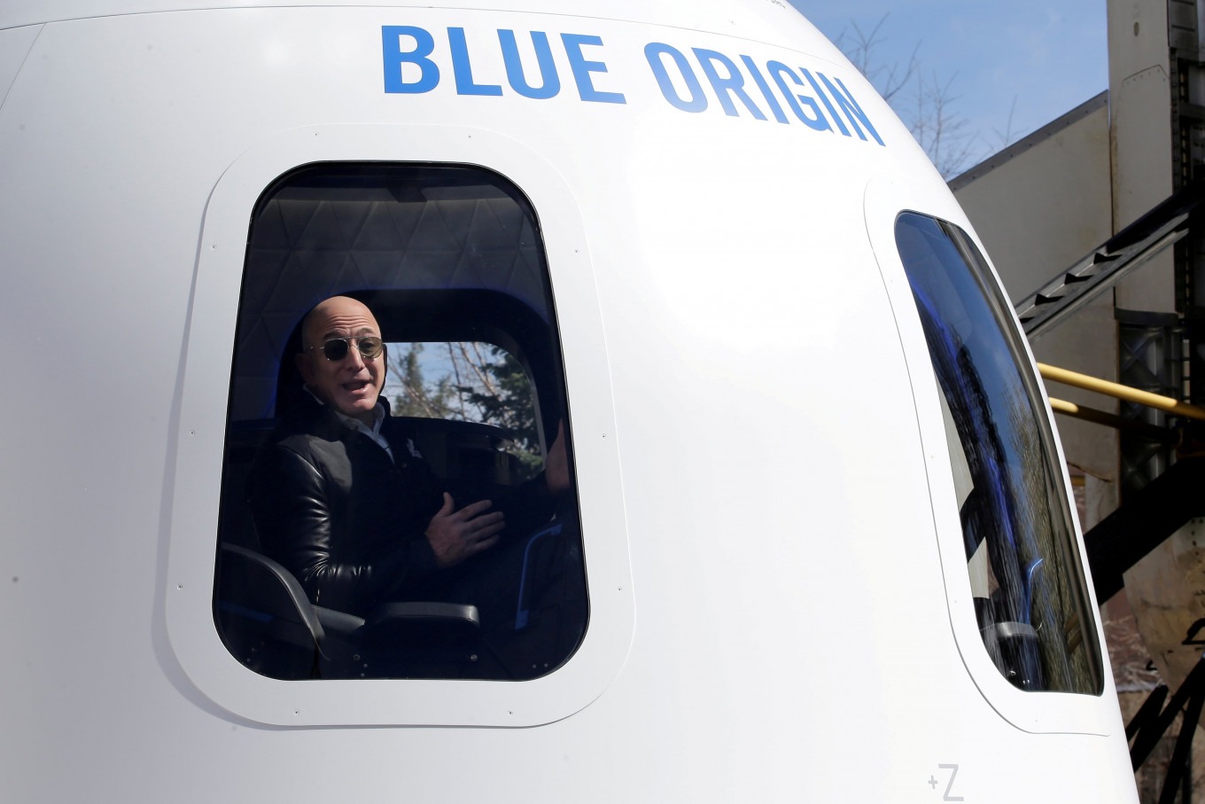 Amazon and Blue Origin founder Jeff Bezos addresses the media about the New Shepard rocket booster and Crew Capsule mockup at the 33rd Space Symposium in Colorado Springs, Colorado, United States April 5, 2017. (Reuters/Isaiah J. Downing/File Photo)