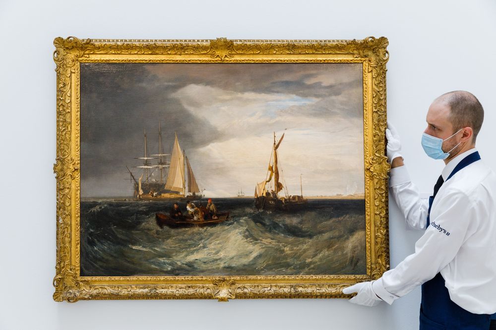 A rare seascape by J.M.W. Turner goes on view at Sotheby's in London on July 5. Photographer: Tristan Fewings/Getty Images