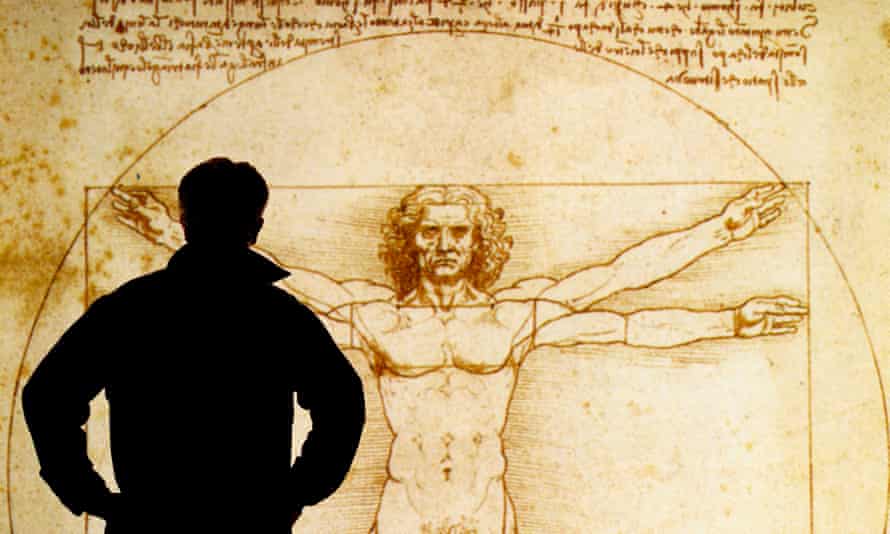 A person looks at an electronic display of The Vitruvian Man 1490, a drawing by Leonardo da Vinci. Photograph: Alamy Stock Photo