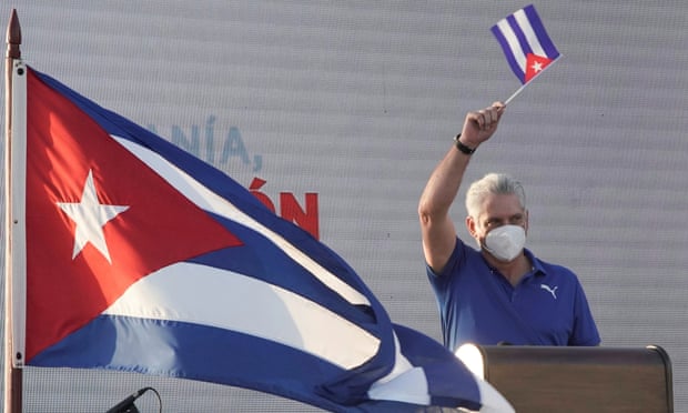 ‘Cuba’s critics blame the government for the daily hardships Cubans face, dismissing US sanctions as an excuse.’ The Cuban president, Miguel Díaz-Canel. Photograph: Alexandre Meneghini/Reuters