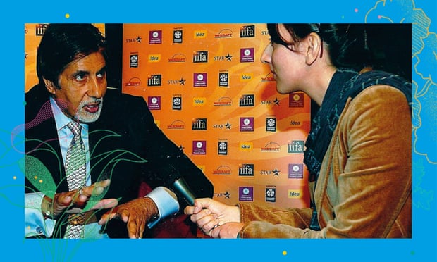 Saima Mir meeting film star Amitabh Bachchan. Composite: Guardian Design; Courtesy of Saima Mir