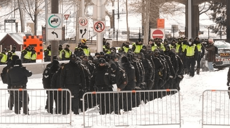 Police in Ottawa, Canada prepare to break up trucker protest. Photo Credit: Tasnim News Agency
