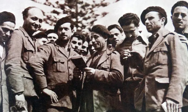 Volunteers of the International Brigades being trained in Albacete, Spain, during the Spanish Civil War. Photograph: Photo 12/Alamy