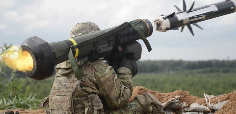 Soldier holding Javelin anti-tank missile