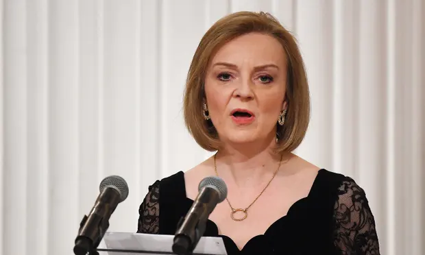 Liz Truss, speaking at Mansion House in London on Wednesday, made clear Russia would be required to leave the whole of Ukraine. Photograph: Andy Rain/EPA