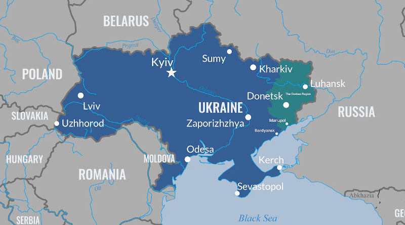 Map of Ukraine with Donbas region highlighted. Credit: Peggy Frierson, DOD