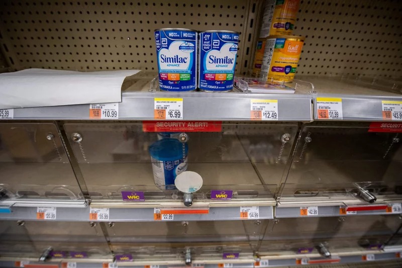 Empty baby formula shelves at a grocery store in Massachusetts on Friday. Joseph Prezioso/AFP via Getty Images